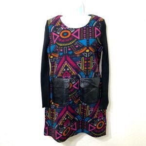 My Al La Mode Wool Geometric Wild Print Long Sleeve Mini Shift Dress
